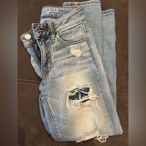 American Eagle Distressed Hi-Rise Jegging Crop Super Stretch - 00